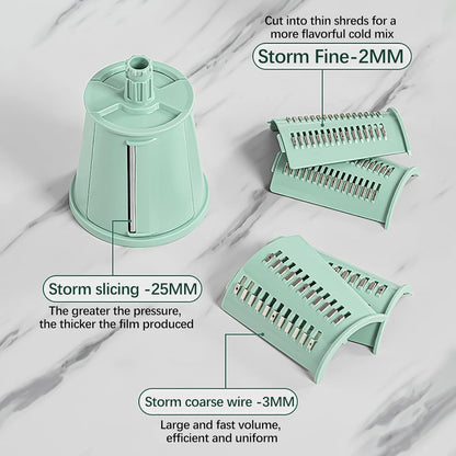 5 In 1 Rotary Cheese Grater Vegetable Slicer for Kitchen, Carrot Shredder Tool-Food Shredders with 5 Sets Interchangeable Blades And Strong Suction Base (Green)