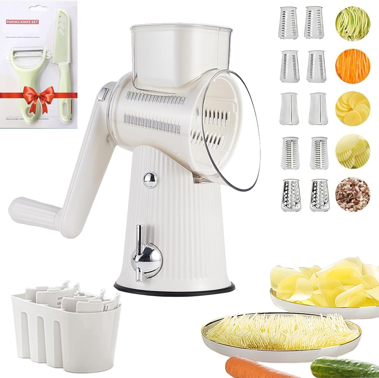 5 In 1 Rotary Cheese Grater Vegetable Slicer for Kitchen, Carrot Shredder Tool-Food Shredders with 5 Sets Interchangeable Blades And Strong Suction Base (Green)