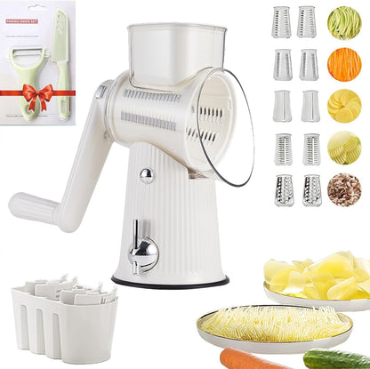 5 In 1 Rotary Cheese Grater Vegetable Slicer for Kitchen, Carrot Shredder Tool-Food Shredders with 5 Sets Interchangeable Blades And Strong Suction Base (Green)