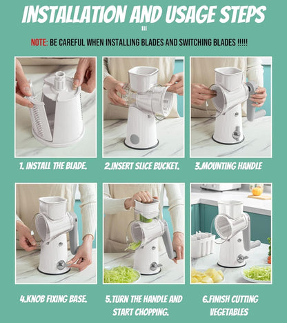 5 In 1 Rotary Cheese Grater Vegetable Slicer for Kitchen, Carrot Shredder Tool-Food Shredders with 5 Sets Interchangeable Blades And Strong Suction Base (Green)