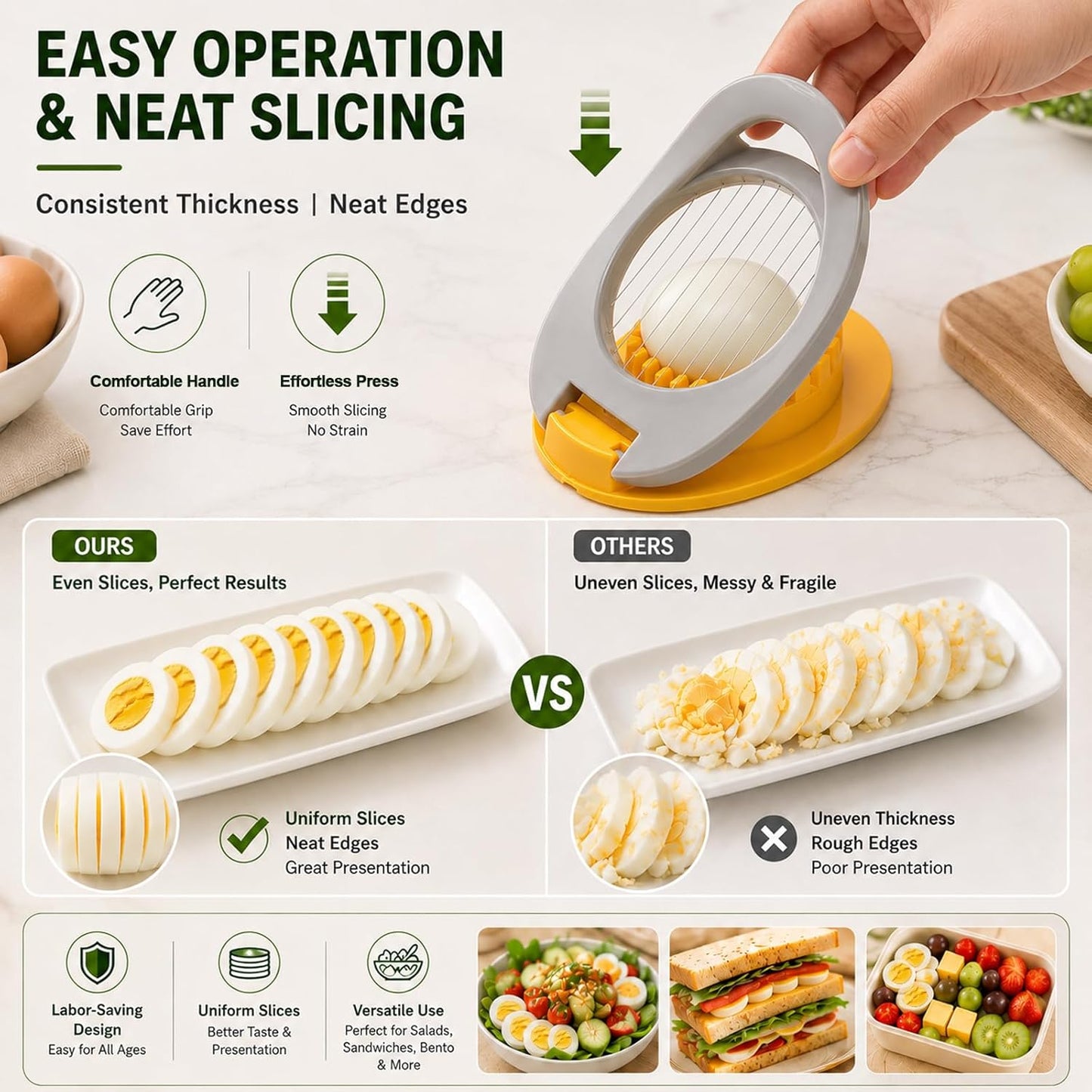 FANTEXY Egg Slicer for Hard Boiled Eggs with Stainless Steel Wires | Cuts Strawberry, Cuts Avocado, Cuts Grape, Cuts Soft Cheese, Easy to Clean and Convenient for Storage