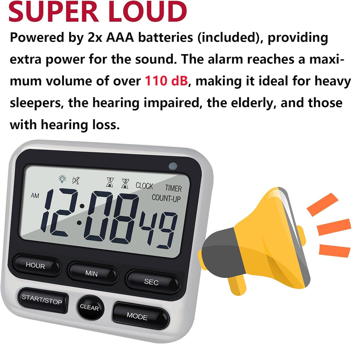 2-Pack Digital Dual Kitchen Timers with Magnet, 24-Hour Countdown & Stopwatch, Loud Alarm, 12/24H Clock, Calendar, Mute Mode, Visual Indicator, Batteries Included (Black)