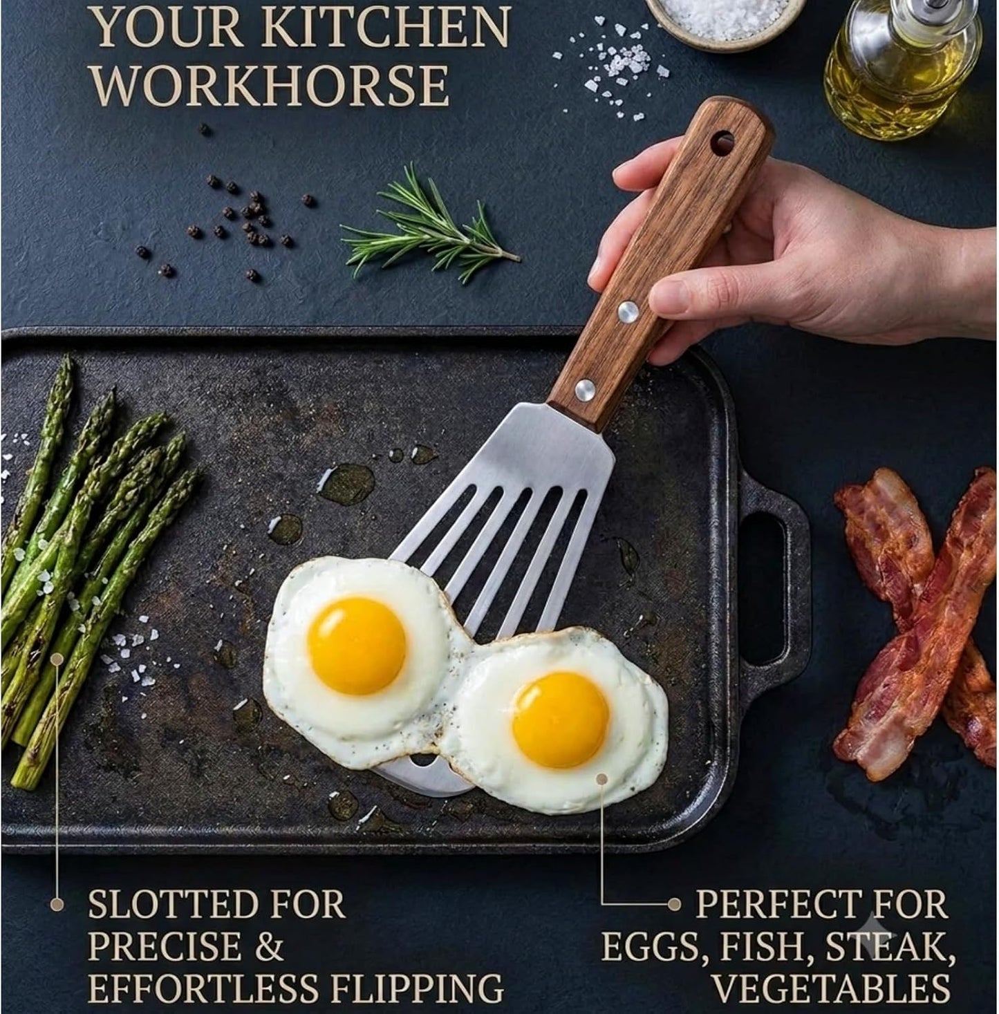Fish Spatula Stainless Steel, Metal Slotted Spatula for Non-Stick Cookware Fish Flexible Spatulas Turner for Kitchen Cooking Barbecue Egg Grill