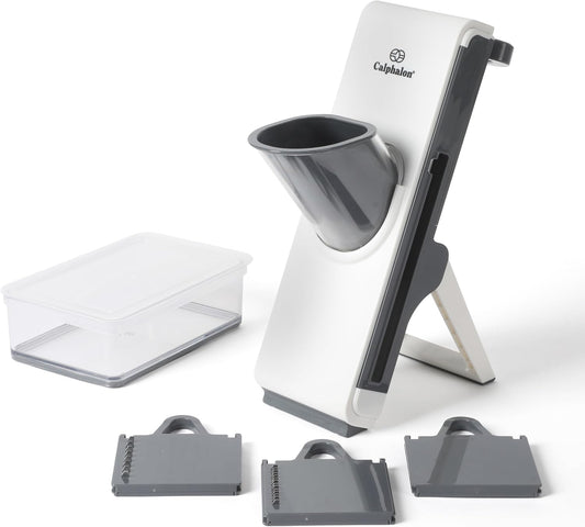 Aero Mandoline Slicer, Stainless Steel Vegetable Slicer with Container, Adjustable Mandoline with Interchangeable Blades & Wide Chute for Precision Slicing & Food Prep