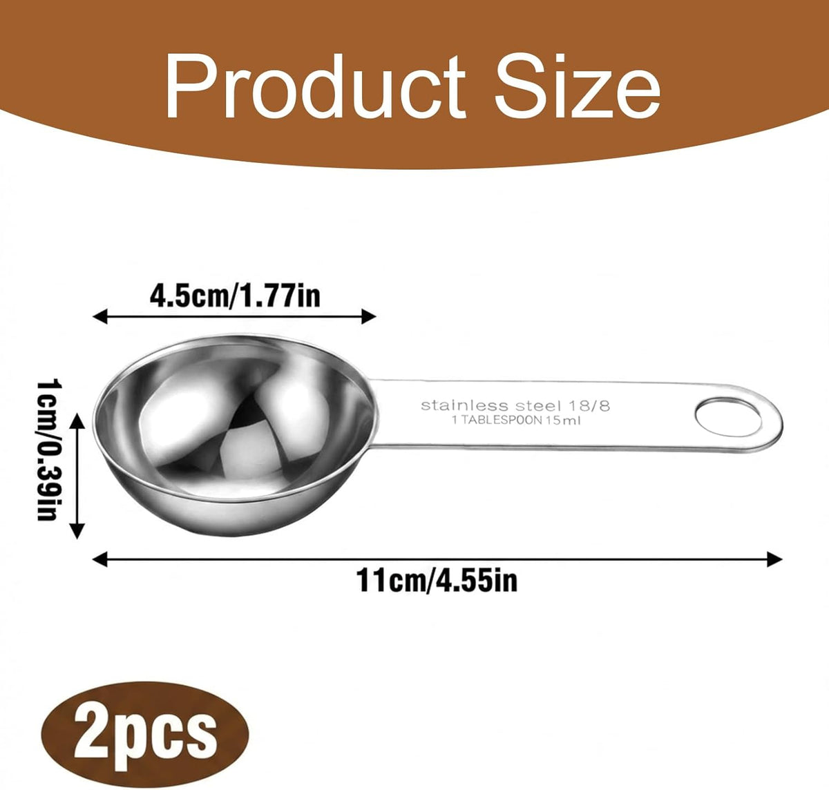 2PCS 15 ml Stainless Steel Teaspoon Measuring Spoons 3tsp Tablespoon Measurings Individual Measuring Scoop Single Teaspoons Metal Measurings Spoons Long Handle Spoon for Kitchen Home Tea Coffee