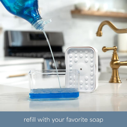. Dish Soap Dispenser and Sponge Holder, Metallic Silver | Holds 13 Fluid Ounces, Sponge Included, Anti-Slid Feet, Push to Dispense Perfect Amount of Dish Soap