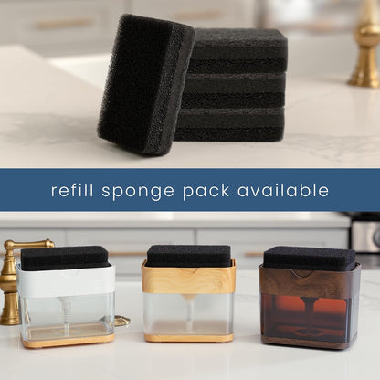 . Dish Soap Dispenser and Sponge Holder, Metallic Silver | Holds 13 Fluid Ounces, Sponge Included, Anti-Slid Feet, Push to Dispense Perfect Amount of Dish Soap