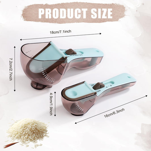 Adjustable Measuring Spoon Set, Small & Large All-in-One Measuring Spoons with Bottom Magnet Multiple-Use Measuring Cup for Kitchen Dry & Liquid Accurate Measurement