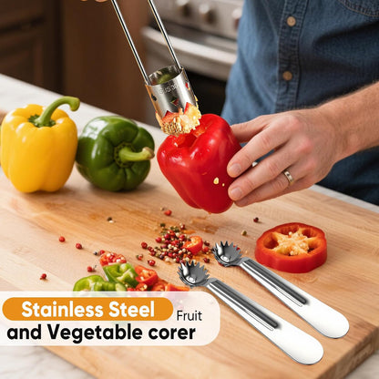 Red Bell Pepper Seed Corer - Fruit Vegetable Stem Remover for Pepper Pineapple Pear Apple Tomato, 304 Stainless Steel Rust Resistant, Easy to Use & Clean Kitchen Gadgets Tool (1 Set)