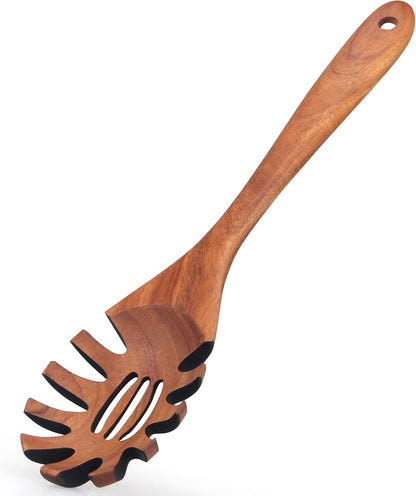 Wooden Spaghetti Spoon Server Pasta Fork Tongs Pasta Spoon Ladle with Teeth | 12.5 Inch Teak Wood Pasta Strainer Utensil Spaghetti Scoop Pasta Spatula Kitchen Tool Noodle Spoon Pasta Drainer Gifts