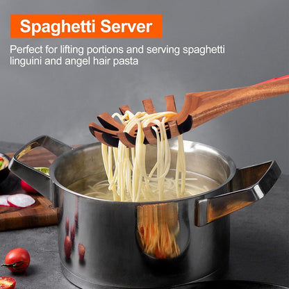 Wooden Spaghetti Spoon Server Pasta Fork Tongs Pasta Spoon Ladle with Teeth | 12.5 Inch Teak Wood Pasta Strainer Utensil Spaghetti Scoop Pasta Spatula Kitchen Tool Noodle Spoon Pasta Drainer Gifts