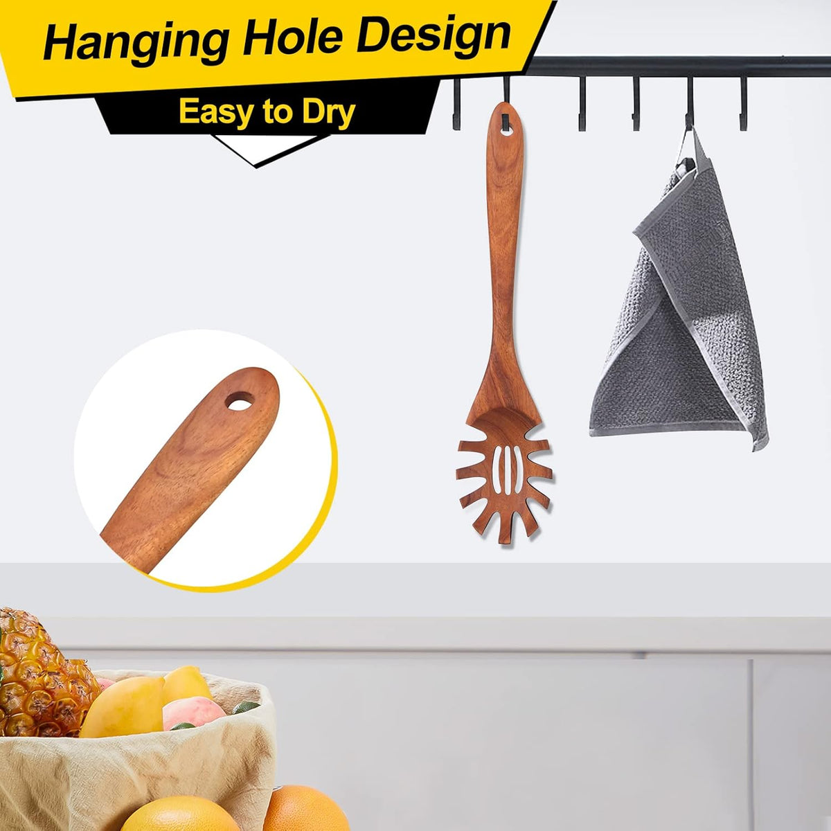Wooden Spaghetti Spoon Server Pasta Fork Tongs Pasta Spoon Ladle with Teeth | 12.5 Inch Teak Wood Pasta Strainer Utensil Spaghetti Scoop Pasta Spatula Kitchen Tool Noodle Spoon Pasta Drainer Gifts