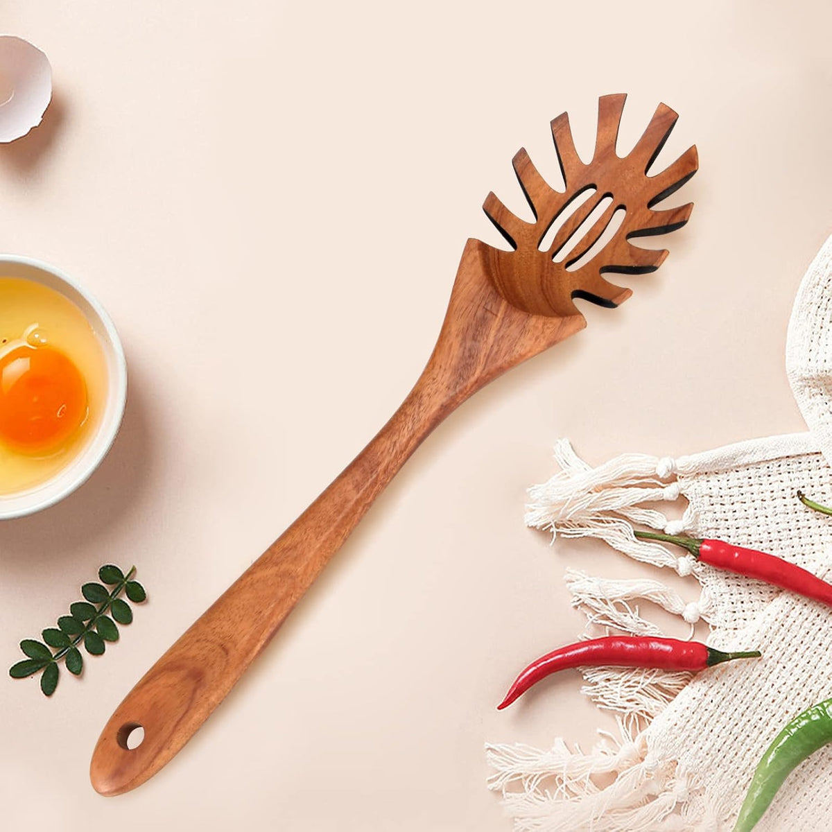 Wooden Spaghetti Spoon Server Pasta Fork Tongs Pasta Spoon Ladle with Teeth | 12.5 Inch Teak Wood Pasta Strainer Utensil Spaghetti Scoop Pasta Spatula Kitchen Tool Noodle Spoon Pasta Drainer Gifts