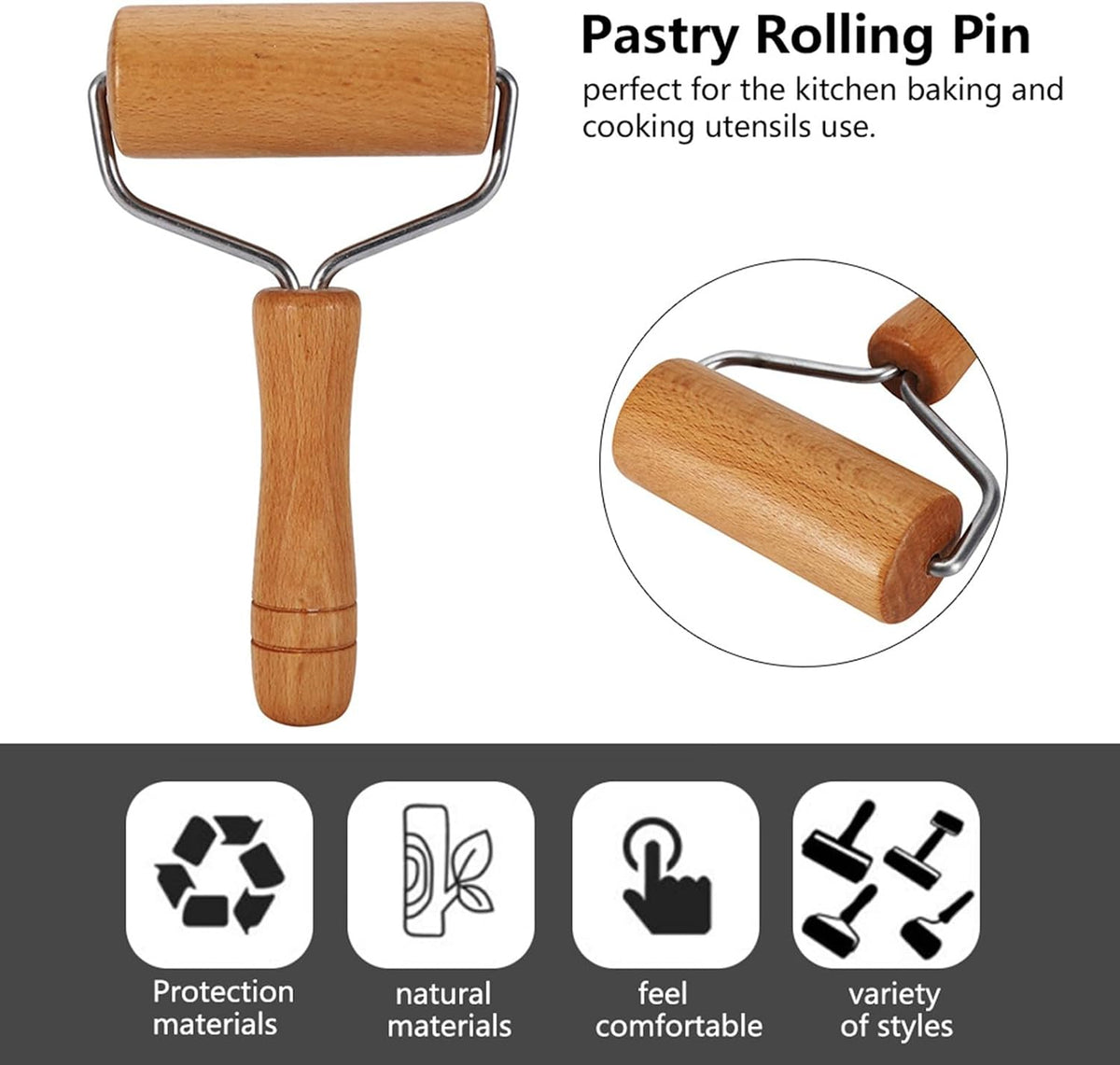 Small Rolling Pin, Wooden Dough Roller for Home Kitchen