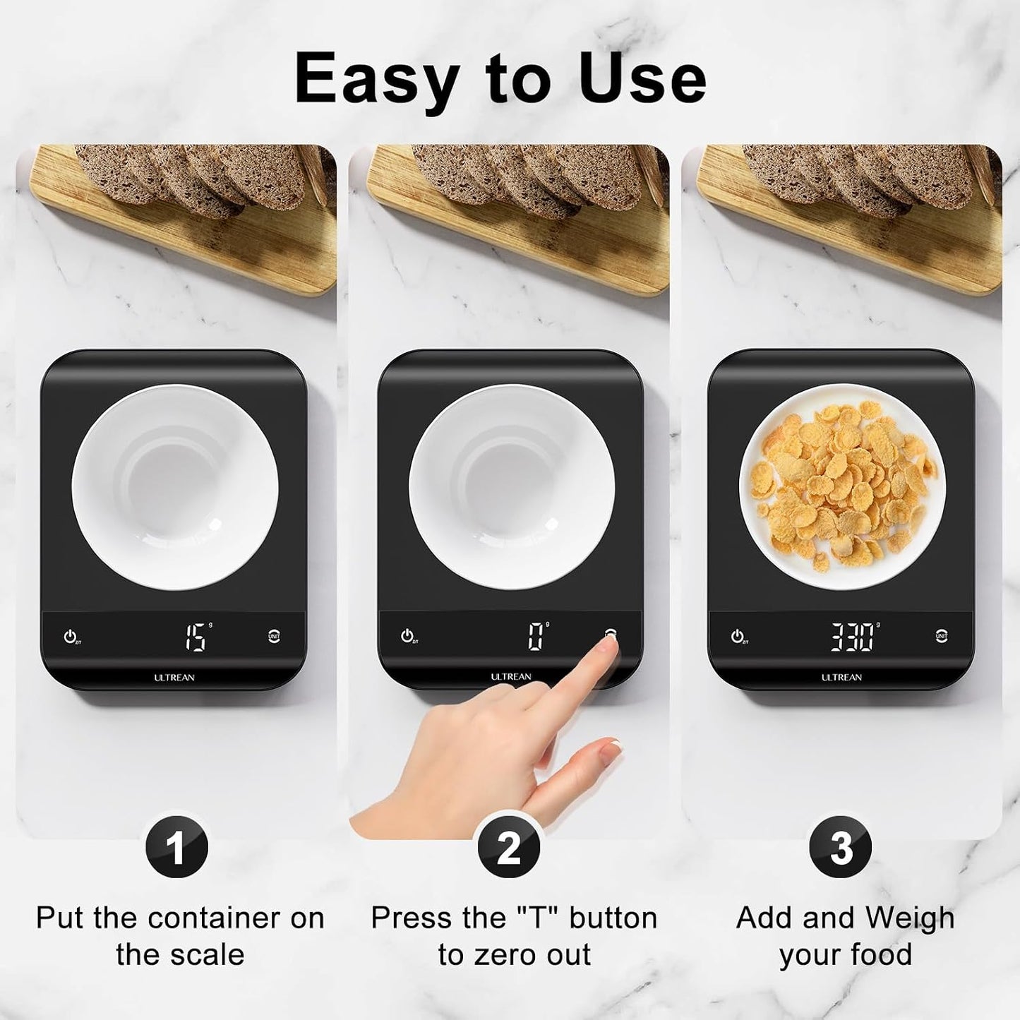 Food Scale, Digital Kitchen Scale with LED Display, Weight Grams and Ounces for Baking Cooking, 6 Units with Tare Function, 11lb (Batteries Included)
