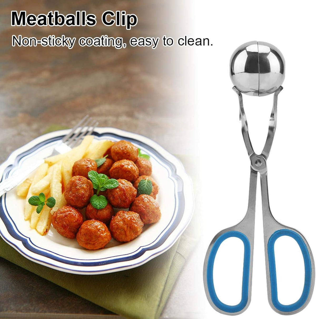 Meat Baller, Stainless Steel Meatball Scoop Maker Non-sticky Meatballs Rice Balls Clip Maker Kitchen Tool (blue)