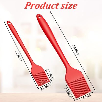 2 PCS Basting Brush, 2 Sizes Silicone Heat Resistant BBQ Brushes for Sauce Reusable Red Silicone Pastry Brush for Kitchen Cooking Sauce Butter BBQ Marinade Grill Supplies