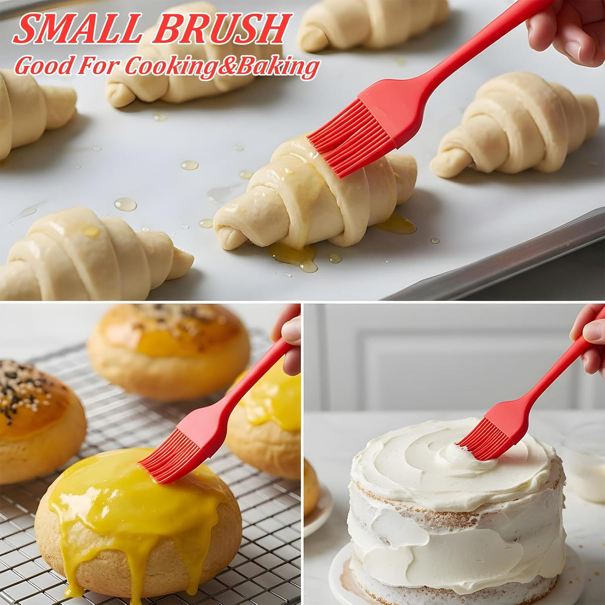 2 PCS Basting Brush, 2 Sizes Silicone Heat Resistant BBQ Brushes for Sauce Reusable Red Silicone Pastry Brush for Kitchen Cooking Sauce Butter BBQ Marinade Grill Supplies
