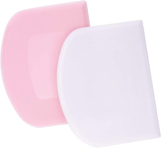 2 Pieces 12 x 9.5 cm Pastry Horn – Plastic Dough Scraper for Kitchen, Pastry, Pancakes (Pink, White)