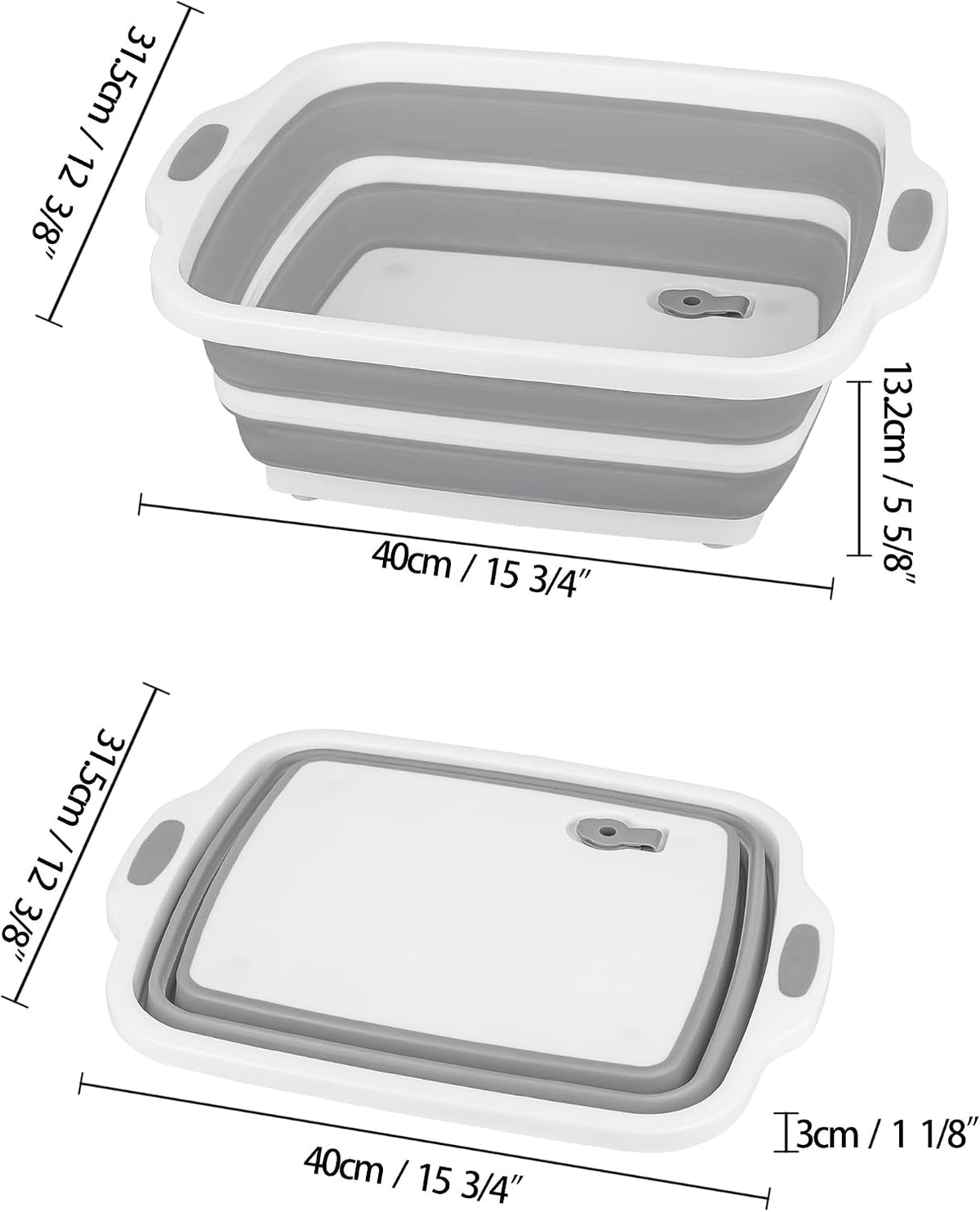 Space Saving Cutting Board, Collapsible Dish Tub with Draining Hole, Folding Chopping Board with Colander, 3 in 1 Multifunction Camping Sink for Washing Dish, Bowl, Vegetables and Fruit