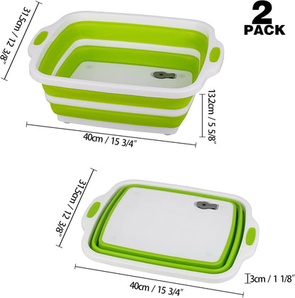 Space Saving Cutting Board, Collapsible Dish Tub with Draining Hole, Folding Chopping Board with Colander, 3 in 1 Multifunction Camping Sink for Washing Dish, Bowl, Vegetables and Fruit