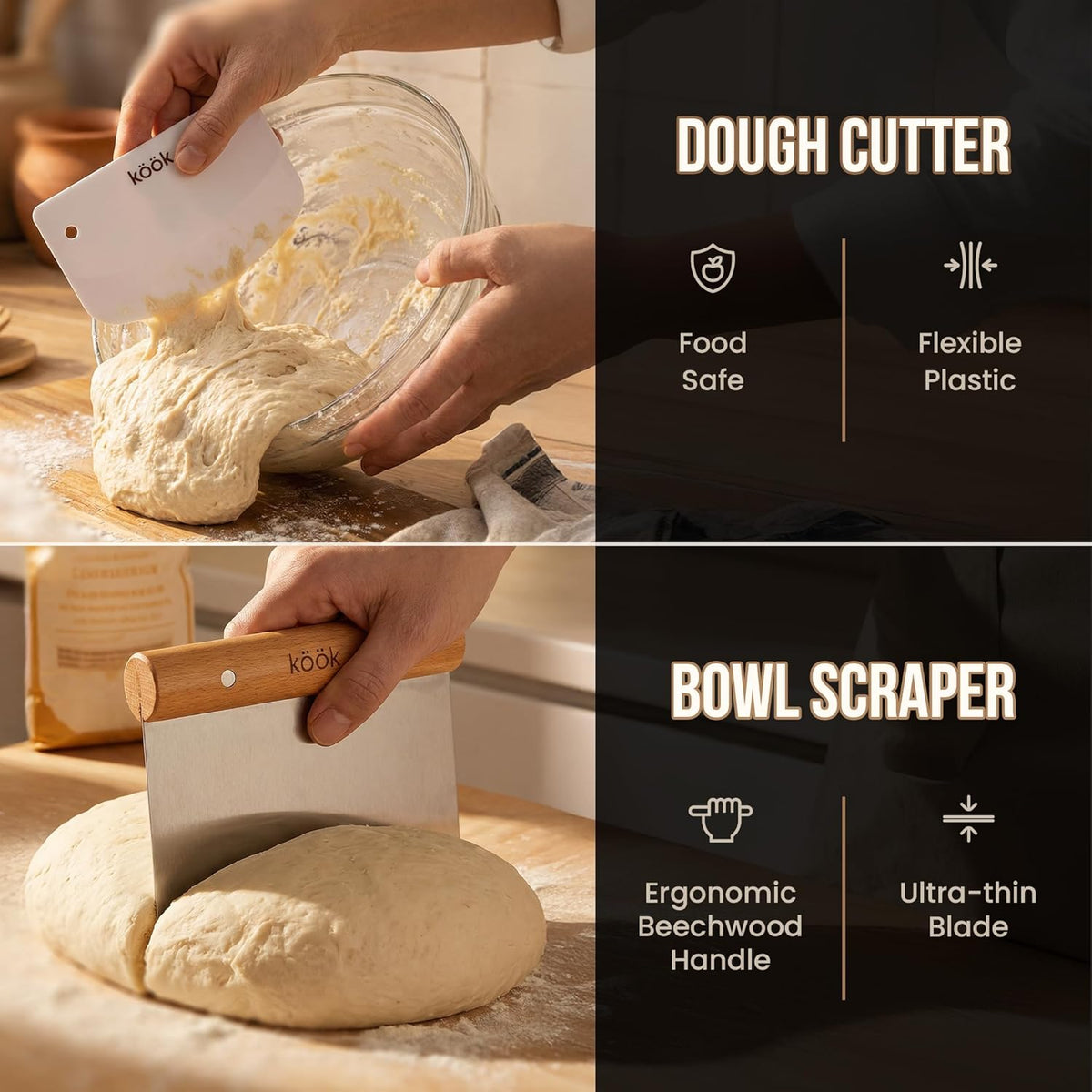 Banneton Bread Proofing Set, Artisan Sourdough Bread Making Kit with Round & Oval Rattan Baskets, Liners, Dough Scrapers, Scoring Lame + Blades, Brush & Dough Cover (Set of 2)