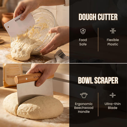 Banneton Bread Proofing Set, Artisan Sourdough Bread Making Kit with Round & Oval Rattan Baskets, Liners, Dough Scrapers, Scoring Lame + Blades, Brush & Dough Cover (Set of 2)