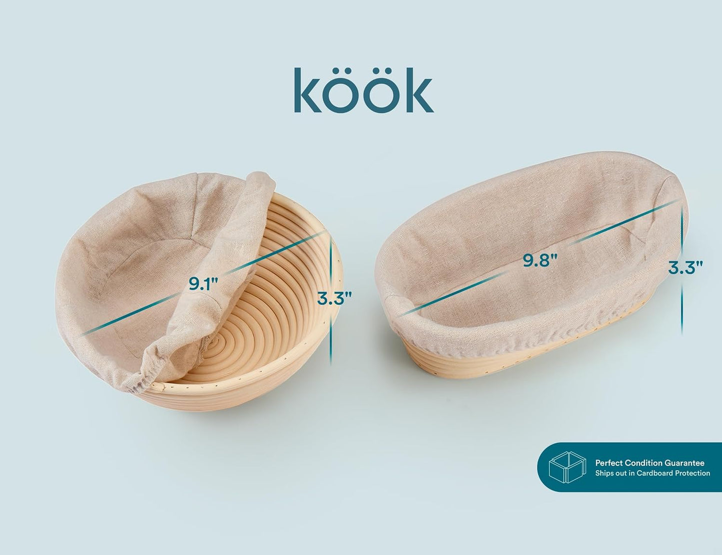Banneton Bread Proofing Set, Artisan Sourdough Bread Making Kit with Round & Oval Rattan Baskets, Liners, Dough Scrapers, Scoring Lame + Blades, Brush & Dough Cover (Set of 2)