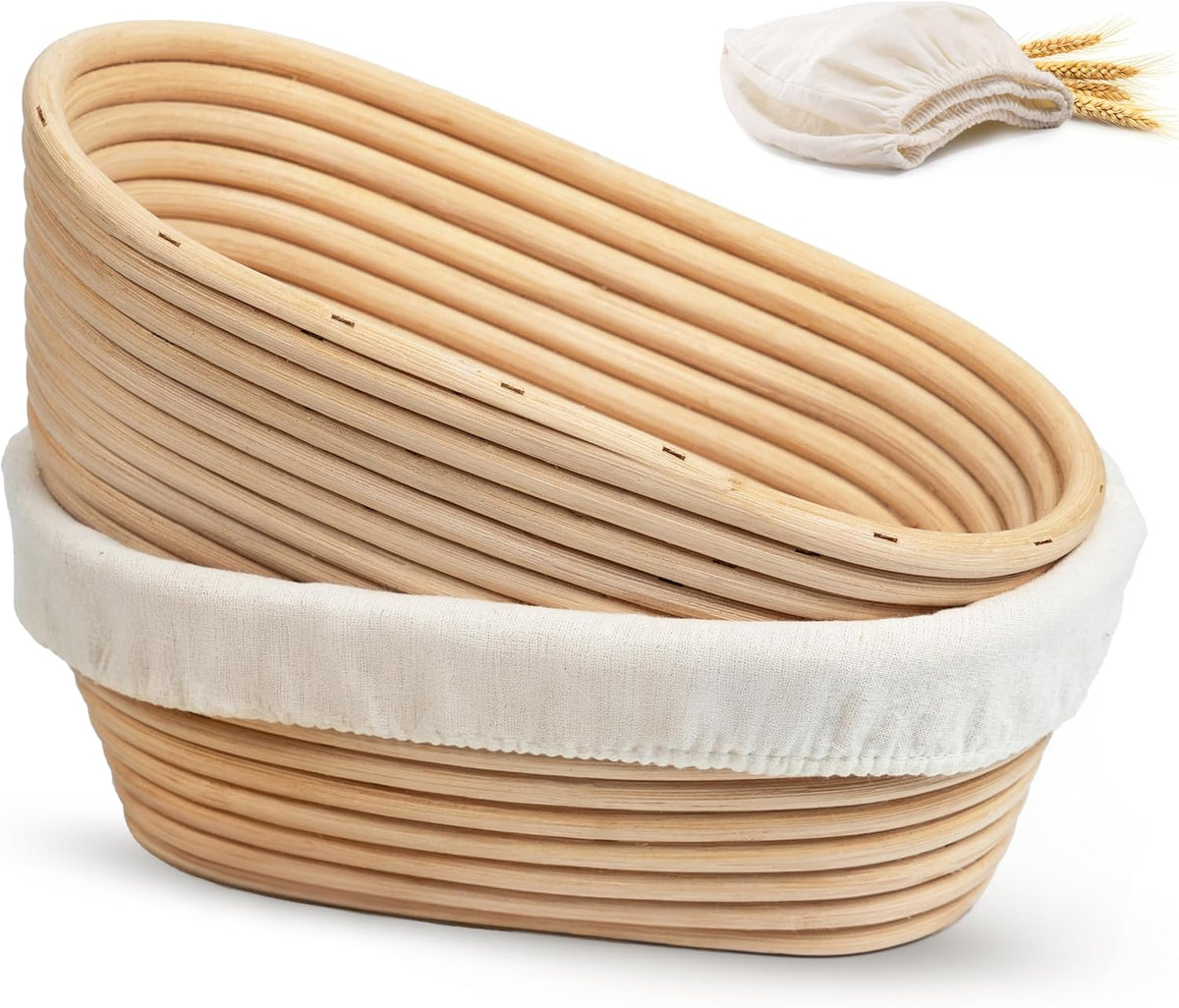 Banneton Bread Proofing Set, Artisan Sourdough Bread Making Kit with Round & Oval Rattan Baskets, Liners, Dough Scrapers, Scoring Lame + Blades, Brush & Dough Cover (Set of 2)