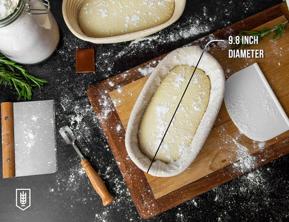 Banneton Bread Proofing Set, Artisan Sourdough Bread Making Kit with Round & Oval Rattan Baskets, Liners, Dough Scrapers, Scoring Lame + Blades, Brush & Dough Cover (Set of 2)