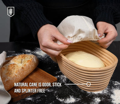 Banneton Bread Proofing Set, Artisan Sourdough Bread Making Kit with Round & Oval Rattan Baskets, Liners, Dough Scrapers, Scoring Lame + Blades, Brush & Dough Cover (Set of 2)
