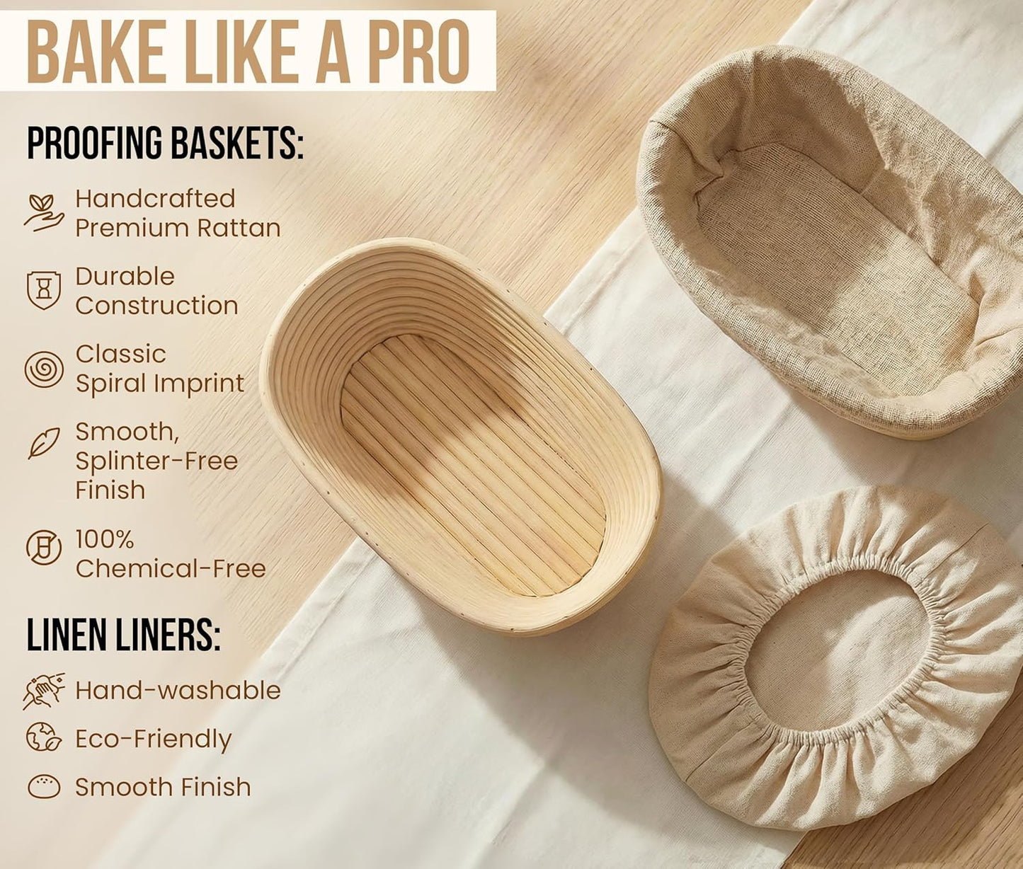 Banneton Bread Proofing Set, Artisan Sourdough Bread Making Kit with Round & Oval Rattan Baskets, Liners, Dough Scrapers, Scoring Lame + Blades, Brush & Dough Cover (Set of 2)