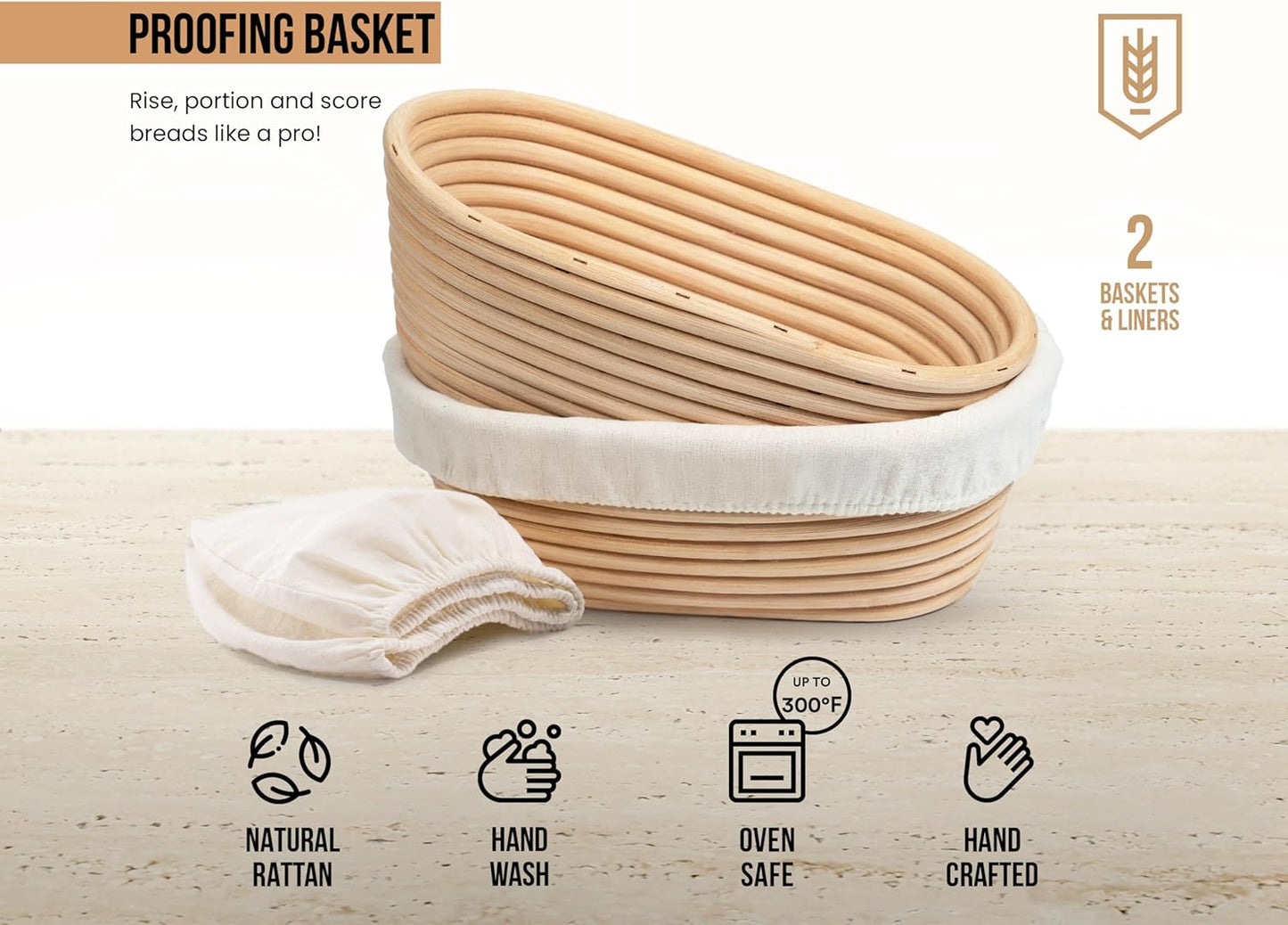 Banneton Bread Proofing Set, Artisan Sourdough Bread Making Kit with Round & Oval Rattan Baskets, Liners, Dough Scrapers, Scoring Lame + Blades, Brush & Dough Cover (Set of 2)