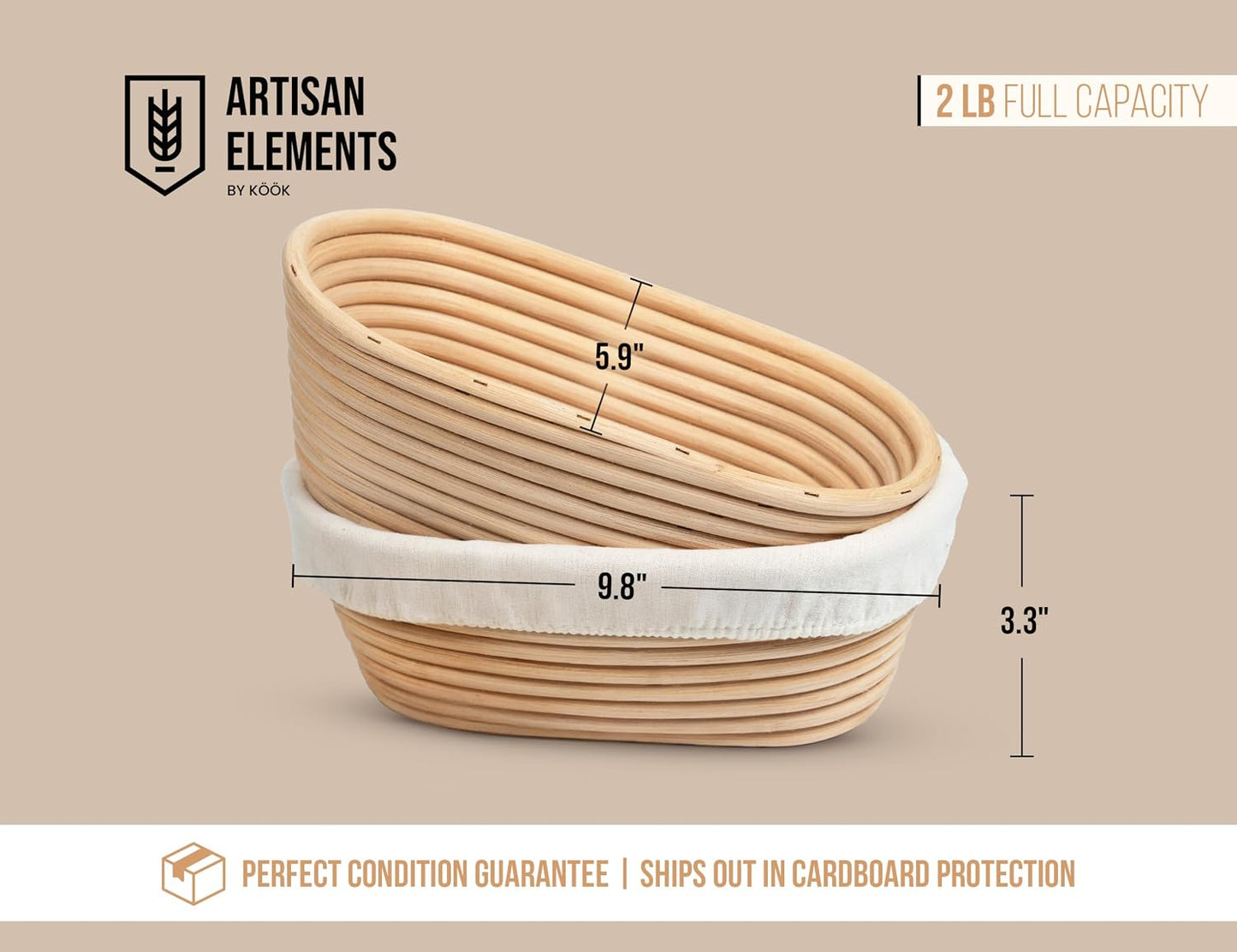 Banneton Bread Proofing Set, Artisan Sourdough Bread Making Kit with Round & Oval Rattan Baskets, Liners, Dough Scrapers, Scoring Lame + Blades, Brush & Dough Cover (Set of 2)