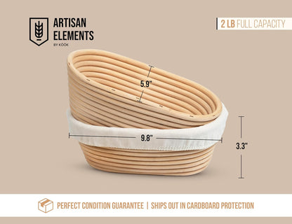 Banneton Bread Proofing Set, Artisan Sourdough Bread Making Kit with Round & Oval Rattan Baskets, Liners, Dough Scrapers, Scoring Lame + Blades, Brush & Dough Cover (Set of 2)