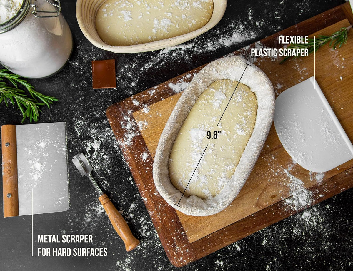 Banneton Bread Proofing Set, Artisan Sourdough Bread Making Kit with Round & Oval Rattan Baskets, Liners, Dough Scrapers, Scoring Lame + Blades, Brush & Dough Cover (Set of 2)