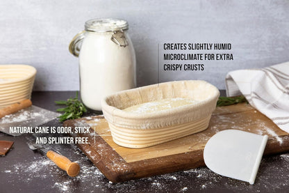 Banneton Bread Proofing Set, Artisan Sourdough Bread Making Kit with Round & Oval Rattan Baskets, Liners, Dough Scrapers, Scoring Lame + Blades, Brush & Dough Cover (Set of 2)