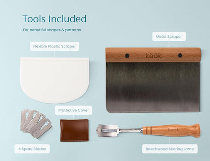 Banneton Bread Proofing Set, Artisan Sourdough Bread Making Kit with Round & Oval Rattan Baskets, Liners, Dough Scrapers, Scoring Lame + Blades, Brush & Dough Cover (Set of 2)