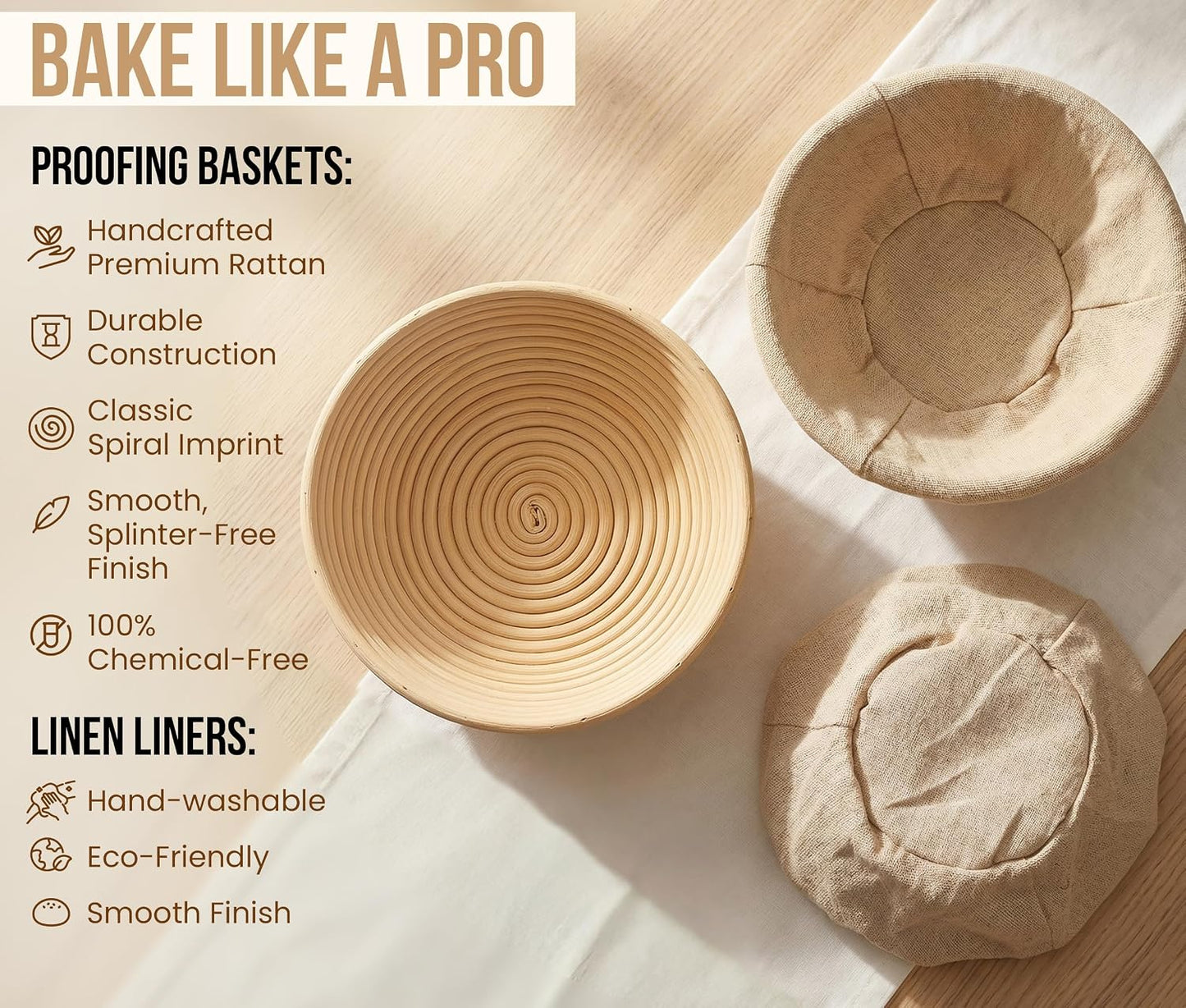 Banneton Bread Proofing Set, Artisan Sourdough Bread Making Kit with Round & Oval Rattan Baskets, Liners, Dough Scrapers, Scoring Lame + Blades, Brush & Dough Cover (Set of 2)