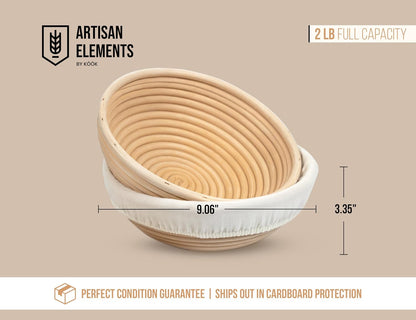 Banneton Bread Proofing Set, Artisan Sourdough Bread Making Kit with Round & Oval Rattan Baskets, Liners, Dough Scrapers, Scoring Lame + Blades, Brush & Dough Cover (Set of 2)