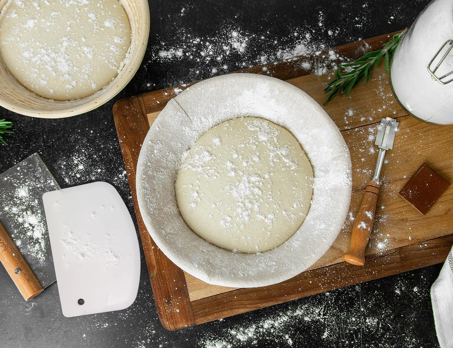 Banneton Bread Proofing Set, Artisan Sourdough Bread Making Kit with Round & Oval Rattan Baskets, Liners, Dough Scrapers, Scoring Lame + Blades, Brush & Dough Cover (Set of 2)
