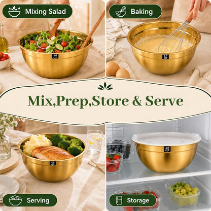 Mixing Bowls with Lids Set - 5 Nesting Mixing Bowls, 3 Grater Attachments, Lids, Stainless Steel Mixing Bowls for Mixing & Serving, Size 1.5/2.1/3.5/4/4.5 QT, Colorful