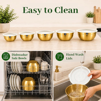 Mixing Bowls with Lids Set - 5 Nesting Mixing Bowls, 3 Grater Attachments, Lids, Stainless Steel Mixing Bowls for Mixing & Serving, Size 1.5/2.1/3.5/4/4.5 QT, Colorful