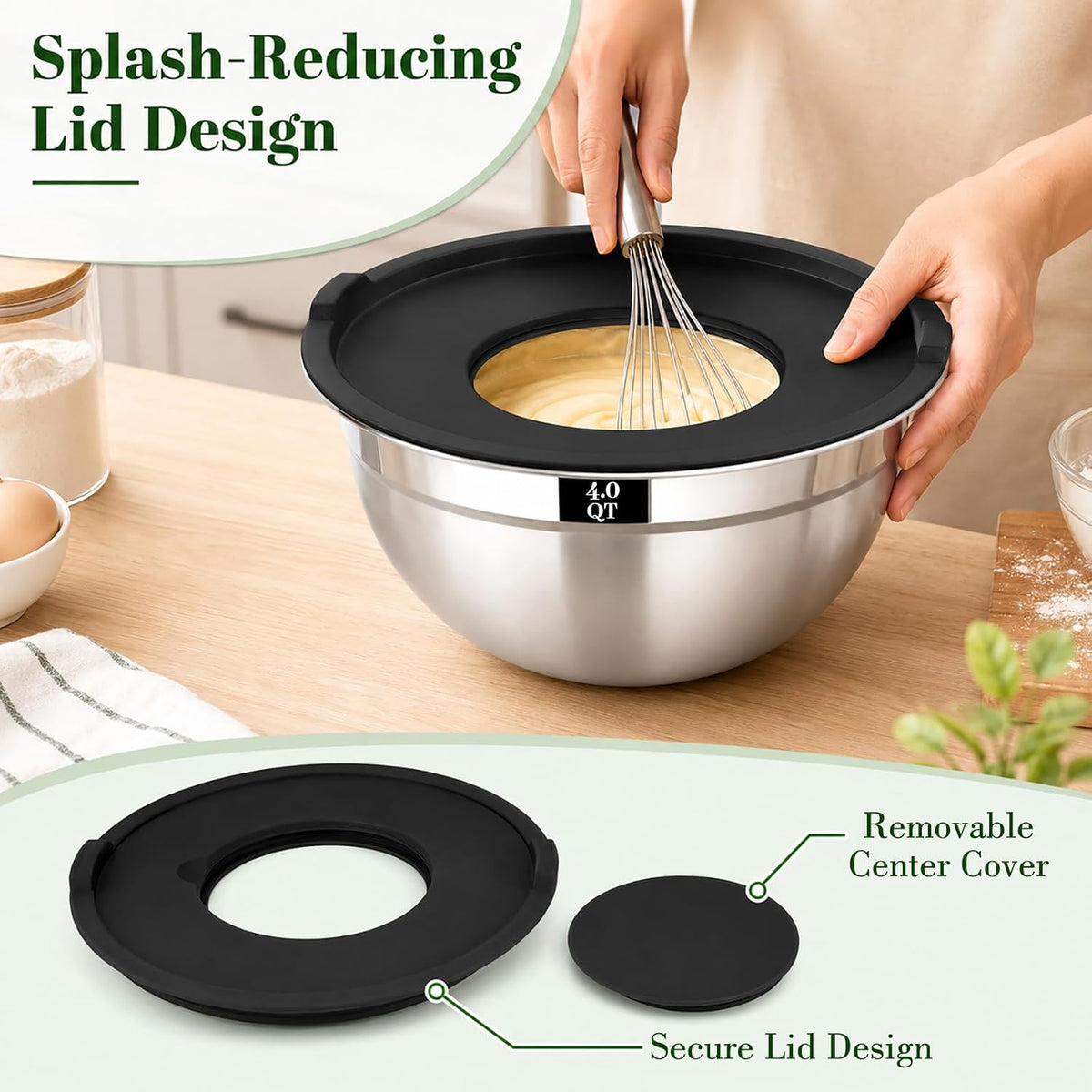 Mixing Bowls with Lids Set - 5 Nesting Mixing Bowls, 3 Grater Attachments, Lids, Stainless Steel Mixing Bowls for Mixing & Serving, Size 1.5/2.1/3.5/4/4.5 QT, Colorful