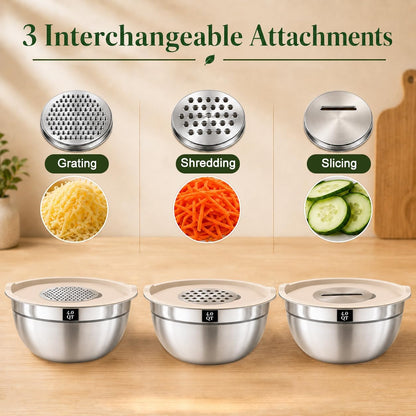 Mixing Bowls with Lids Set - 5 Nesting Mixing Bowls, 3 Grater Attachments, Lids, Stainless Steel Mixing Bowls for Mixing & Serving, Size 1.5/2.1/3.5/4/4.5 QT, Colorful