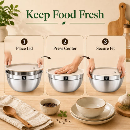Mixing Bowls with Lids Set - 5 Nesting Mixing Bowls, 3 Grater Attachments, Lids, Stainless Steel Mixing Bowls for Mixing & Serving, Size 1.5/2.1/3.5/4/4.5 QT, Colorful
