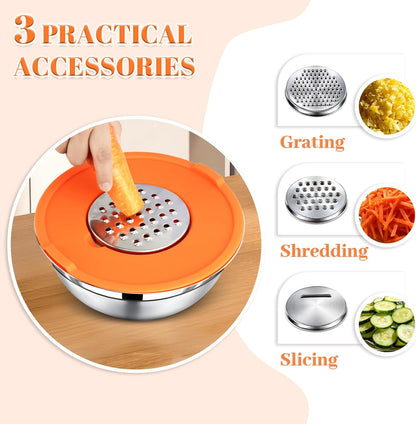 Mixing Bowls with Lids Set - 5 Nesting Mixing Bowls, 3 Grater Attachments, Lids, Stainless Steel Mixing Bowls for Mixing & Serving, Size 1.5/2.1/3.5/4/4.5 QT, Colorful