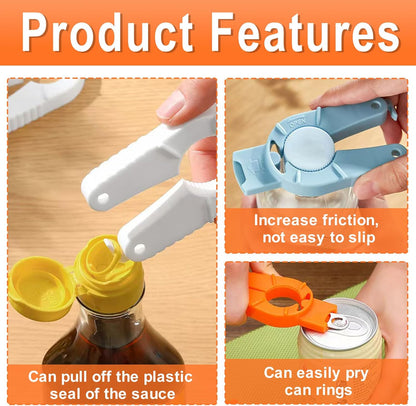 3 Pack Plastic Bottle Cap Opener, 3 in 1 Multi-Purpose Water Bottle Opener, Water Bottle Opener for Arthritic Hands or Home, Kitchen, Camping and Outdoor Adventures, (Orange, Blue, White)