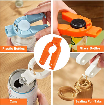 3 Pack Plastic Bottle Cap Opener, 3 in 1 Multi-Purpose Water Bottle Opener, Water Bottle Opener for Arthritic Hands or Home, Kitchen, Camping and Outdoor Adventures, (Orange, Blue, White)
