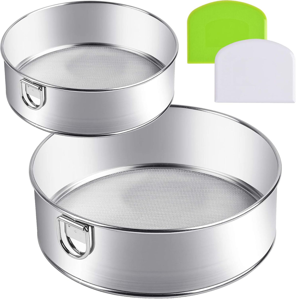 Stainless Steel Flour Sifter, 6-Inch, 8-Inch Sieve Fine Mesh Strainer Round Sifting Pan for Baking Straining Powdering Bread Dough Cake Fondant Icing